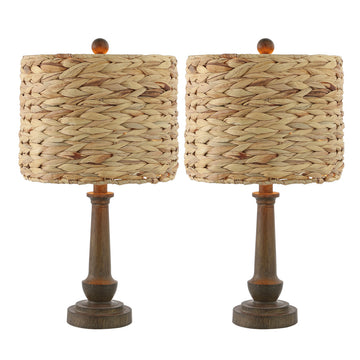 Leona 21.25" Rustic Farmhouse Handwoven Rattan/Resin LED Table Lamp - JONATHAN Y